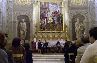 Un momento del concerto di musica da camera del Quartetto Ares, nella Cappella Paolina del Palazzo del Quirinale