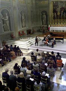 Un momento del concerto del &quot;Quartetto Michelangelo&quot;, che ha eseguito brani di G. Mahler e J. Brahms, nella Cappella Paolina del Palazzo del Quirinale
