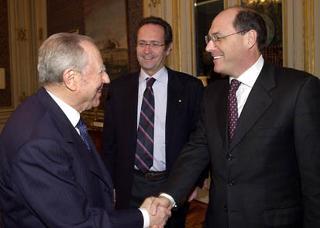 Il Presidente Ciampi con il nuovo Direttore generale della RAI Claudio Cappon, e il Presidente della RAI Roberto Zaccaria