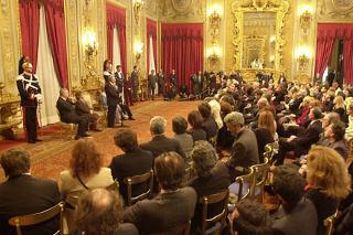 Il Presidente Ciampi durante la cerimonia di presentazione delle candidature dei Premi David di Donatello 2001