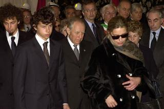 Il Presidente Ciampi, la moglie Franca, il Presidente Amato e la Signora Silvia, moglie del Maestro Sinopoli, con i figli, durante la cerimonia funebre