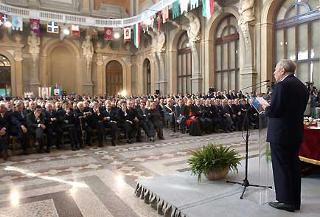 Il Presidente Ciampi durante il suo intervento a Palazzo Garignano, nell'Aula del Parlamento Italiano, in occasione della Cerimonia per i 140 anni dell'Unità d'Italia