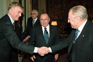 Il Presidente Ciampi con Max Mosley Presidente della FIA e Rosario Alessi nuovo Presidente della Fondazione della Federazione Internazionale dell'Automobile