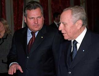 Il Presidente Ciampi e il Presidente della Repubblica di Polonia Aleksander Kwasniewski poco prima dei colloqui