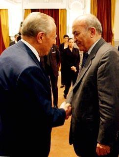Il Presidente Ciampi con il Primo Ministro marocchino, Abderrahmane El Youssoufi, al termine del discorso del Capo dello Stato sul tema &quot;Quale Mediterraneo vogliamo&quot;