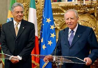I Presidenti della Repubblica Carlo Azeglio Ciampi e Henrique Cardoso, durante la conferenza stampa, al termine dei colloqui al Quirinale