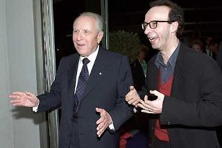 Il Presidente Ciampi con il Premio Oscar Roberto Benigni, regista e protagonista del film &quot;Pinocchio&quot; in occasione della proiezione del film