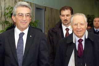 Il Presidente CIampi con Luigi Mazzella, Ministro della Funzione Pubblica al suo arrivo al Palazzo dei Congressi per la 1^ Conferenza Nazionale dell'Alta Dirigenza Statale
