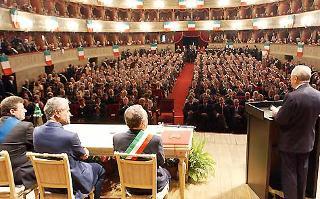 Il Presidente Ciampi durante il suo intervento al Teatro Donizetti.