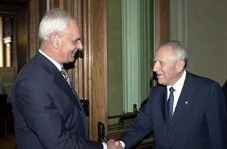 Il Presidente della Ciampi viene accolto dal Presidente del Senato Marcello Pera, nella sede della nuova Biblioteca del Senato della Repubblica