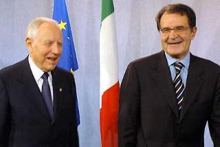Il Presidente Ciampi accolto a Palazzo Breydel da Romano Prodi, Presidente della Commissione Europea