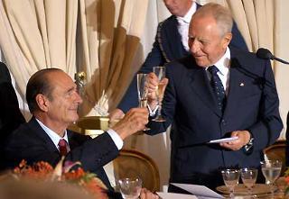 Il Presidente Ciampi con Jacques Chirac alla colazione in onore dei partecipanti al Vertice UE di Roma