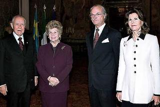 Il Presidente Ciampi e la moglie Franca con le LL.MM. il Re e la Regina di Svezia, Silvia e Carlo XVI Gustavo