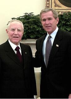 Il Presidente Ciampi con il Presidente Bush durante l'incontro alla Casa Bianca
