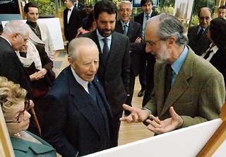 Il Presidente Ciampi con l'architetto Renzo Piano ed il Governatore della Liguria Giovanni Biasotti, durante la visita allo studio -laboratorio di Punta Nava