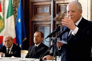 Il Presidente Ciampi durante il suo intervento in occasione della cerimonia di consegna delle &quot;Stelle al Merito del Lavoro&quot; ai nuovi Maestri del Lavoro del Lazio e dell'Umbria