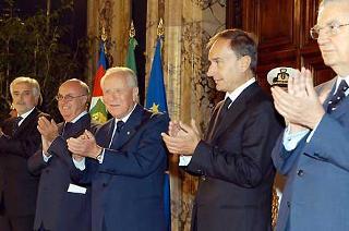 Il Presidente Ciampi durante la cerimonia al Quirinale con gli atleti italiani che hanno partecipato ai XXVIII Giochi Olimpici di Atene