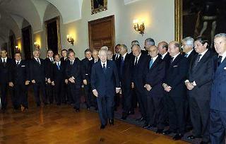 Il Presidente Ciampi con i Cavalieri del Lavoro, in occasione della consegna delle insegne di Cavaliere dell'Ordine &quot;Al Merito del Lavoro&quot;