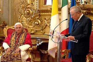 Il Presidente Ciampi durante il suo intervento in occasione della visita ufficiale del Santo Padre Benedetto XVI