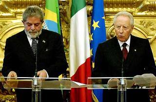 Il Presidente Ciampi con Luiz Inacio Lula Da Silva, Presidente della Repubblica Federativa del Brasile durante le dichiarazioni alla stampa