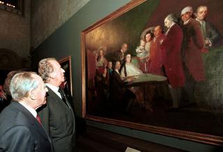 Il Presidente della Repubblica Carlo Azeglio Ciampi con Sua Maestà il Re di Spagna Juan Carlos alla cerimonia d'inaugurazione della Mostra &quot;Goya&quot;, Roma, Palazzo Barberini