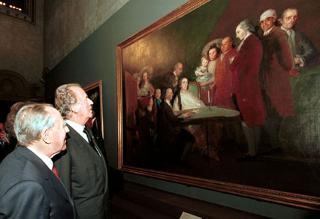 Il Presidente della Repubblica Carlo Azeglio Ciampi con Sua Maestà il Re di Spagna Juan Carlos alla cerimonia d'inaugurazione della Mostra "Goya", Roma, Palazzo Barberini