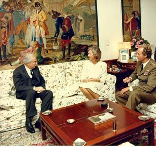 Il Presidente della Repubblica Francesco Cossiga con i Reali di Spagna durante la visita di Stato. Madrid