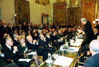 Intervento del Presidente della Repubblica alla presentazione del libro &quot;Colloquio sui Poveri&quot; di Amintore Fanfani, Roma, Palazzo Giustiniani