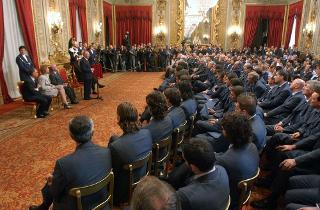Incontro del Presidente della Repubblica con i giocatori della Squadra Nazionale di Calcio alla vigilia della partenza per Tokio in occasione dei Mondiali di Calcio 2002