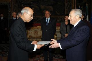 S.E. Sig. Mirza Qamar Beg, nuovo Ambasciatore del Pakistan: presentazione Lettere Credenziali, Palazzo del Quirinale