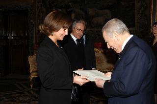 S.E. Signora Moira Paz Estenssoro, nuovo Ambasciatore della Bolivia: presentazione  Lettere Credenziali, Palazzo del Quirinale