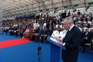 Intervento del Presidente della Repubblica alla cerimonia del varo della portaerei &quot;Cavour&quot;, Riva Trigono (Genova)