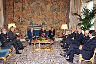 Il Presidente Giorgio Napolitano con Luca Cordero di Montezemolo, Presidente della Libera Università Internazionale degli Studi Sociali Guido Carli ed una delegazione della LUISS