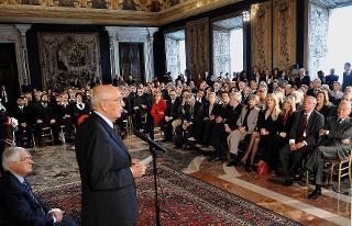 Il Presidente Giorgio Napolitano rivolge il suo indirizzo di saluto agli artisti in occasione della Giornata dello Spettacolo
