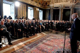 Il Presidente Giorgio Napolitano rivolge il suo indirizzo di saluto agli artisti in occasione della cerimonia di celebrazione della Giornata dello Spettacolo