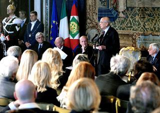 Il Presidente Giorgio Napolitano durante la celebrazione della Giornata dello Spettacolo al Quirinale