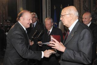 Il Presidente Giorgio Napolitano con Massimo Boldi, in occasione della celebrazione della Giornata dello Spettacolo