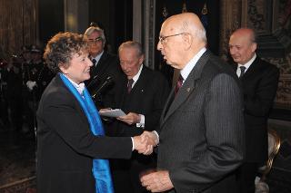 Il Presidente Giorgio Napolitano con Dacia Maraini, in occasione della celebrazione della Giornata dello Spettacolo