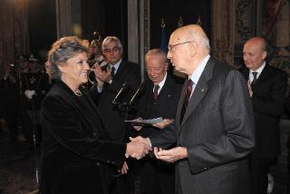 Il Presidente Giorgio Napolitano con Ilaria Occhini, in occasione della celebrazione della Giornata dello Spettacolo