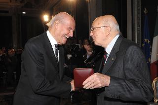 Il Presidente Giorgio Napolitano con Umberto Veronesi, in occasione della celebrazione della Giornata dello Spettacolo