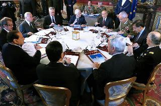 Il Presidente della Repubblica Giorgio Napolitano alla riunione del Consiglio supremo di difesa