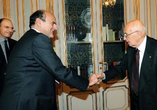 Il Presidente Giorgio Napolitano incontra al Quirinale Pierluigi Bersani ed Enrico Letta, rispettivamente Segretario e Vice Segretario del PD
