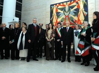 Il Presidente Giorgio Napolitano con la Signora Clio al Museo dell'Ara Pacis in occasione della visita in anteprima della mostra dedicata a Giacomo Balla