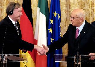 Il Presidente Giorgio Napolitano con il Presidente della Repubblica Federale di Germania Horst Kohler al termine della dichiarazione congiunta alla stampa