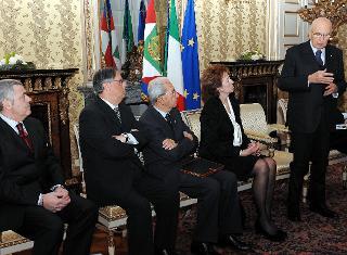 Il Presidente Giorgio Napolitano nel corso dell'incontro con i Rappresentanti dell'Associazione Piazza Fontana 12 dicembre 1969, del Comitato permananente antifascista, dell'Associazione Italiana Vittime del Terrorismo