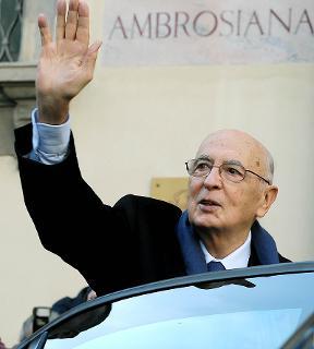 Il Presidente Napolitano all'uscita della Biblioteca Ambrosiana