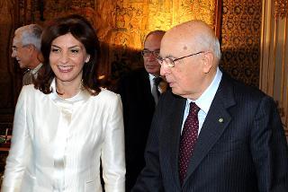 Il Presidente Giorgio Napolitano con la Signora Josephina Topalli, Presidente del Parlamento della Repubblica Albanese