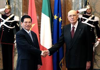 Il Presidente della Repubblica Napolitano con il Presidente della Repubblica Socialista del Vientnam al Quirinale