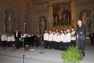 Il Presidente Giorgio Napolitano durante il suo intervento in occasione del Concerto dei Wiener Saenger Knaben nella Cappella Paolina del Quirinale