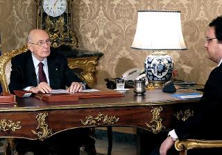 Il Presidente Giorgio Napolitano durante l'intervista rilasciata a Mario Orfeo Direttore del TG2